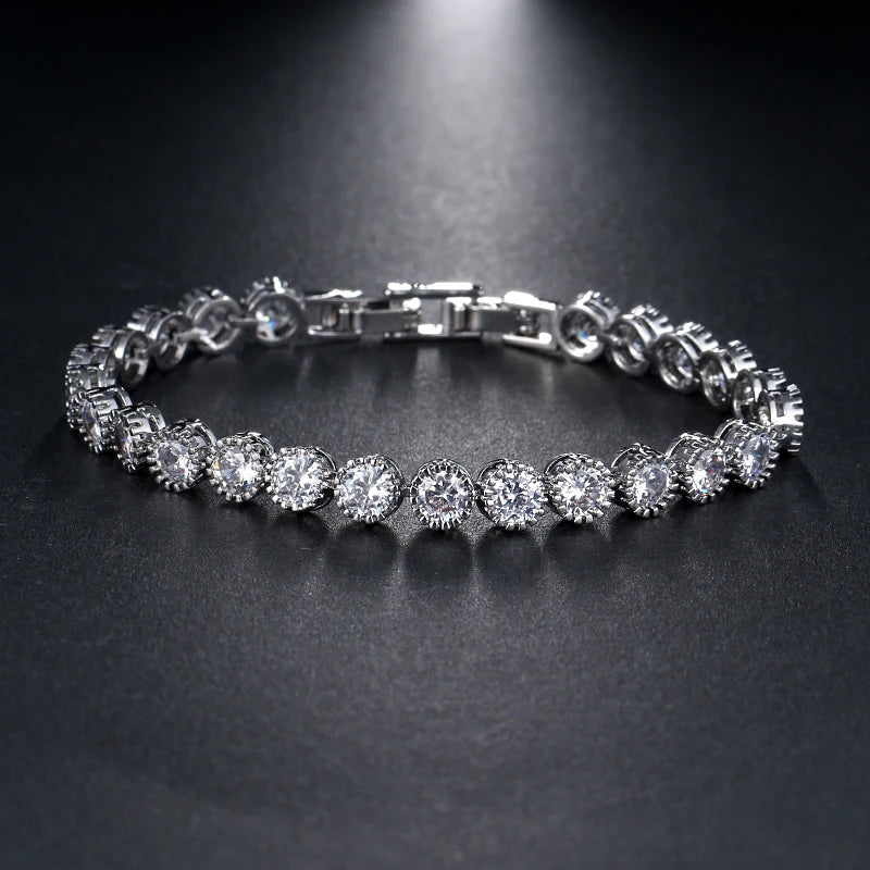 Trendy Leaf Charm Cubic Zirconia Bracelet & Bangles for Bride Bracelets Jewelry Sliver Color Clear CZ Crystal Bangles for Women
