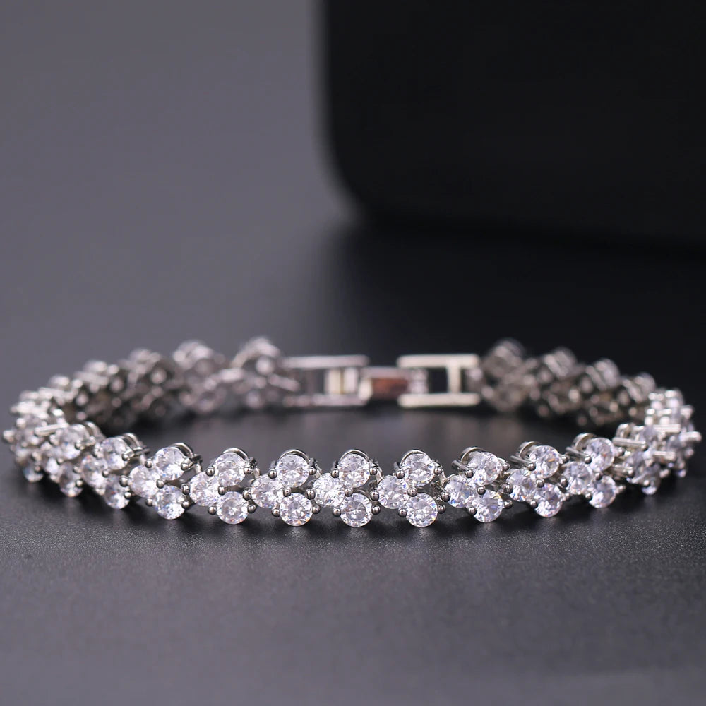 Trendy Leaf Charm Cubic Zirconia Bracelet & Bangles for Bride Bracelets Jewelry Sliver Color Clear CZ Crystal Bangles for Women
