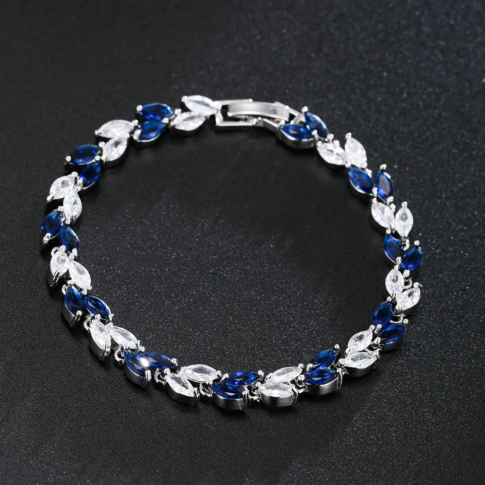 Trendy Leaf Charm Cubic Zirconia Bracelet & Bangles for Bride Bracelets Jewelry Sliver Color Clear CZ Crystal Bangles for Women