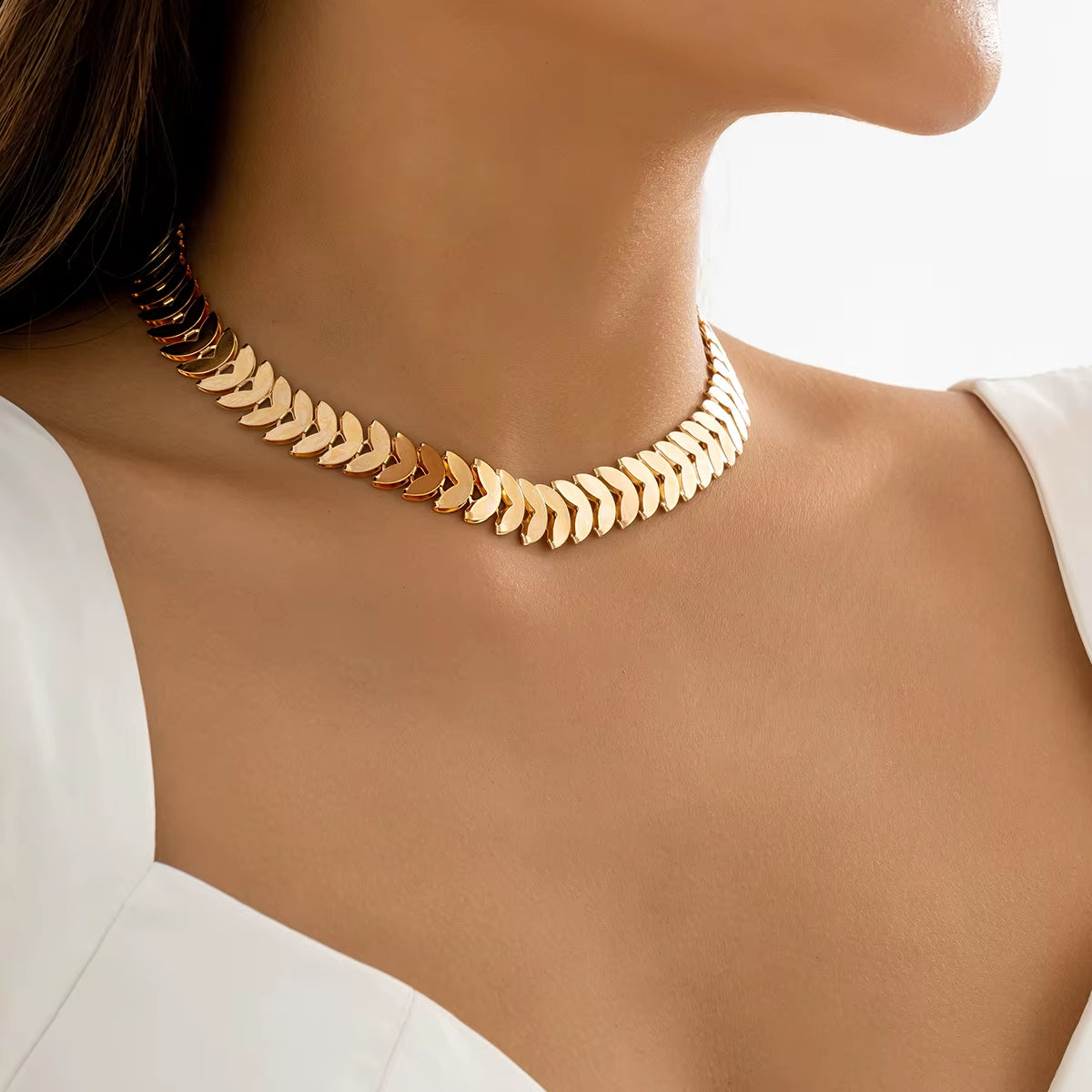Gold Leaf Chain Choker Necklace