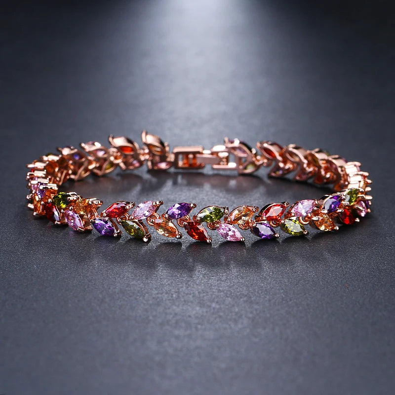 Trendy Leaf Charm Cubic Zirconia Bracelet & Bangles for Bride Bracelets Jewelry Sliver Color Clear CZ Crystal Bangles for Women