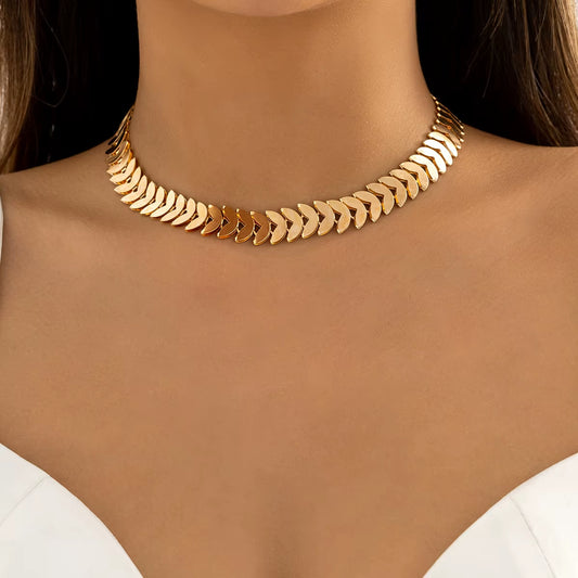 Gold Leaf Chain Choker Necklace