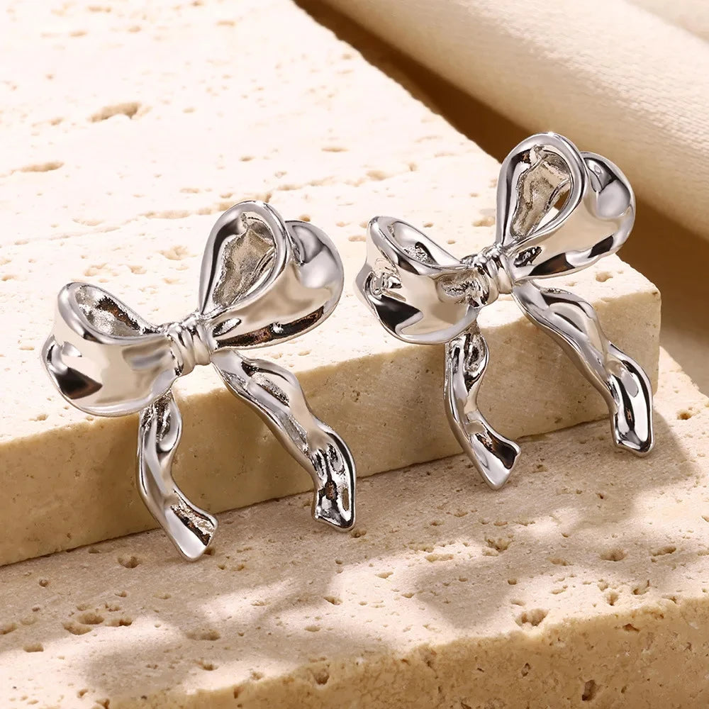 Bowknot Stainless Steel Gold & Silver Earrings