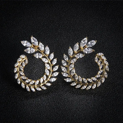 Trendy Leaf Charm Cubic Zirconia Bracelet & Bangles for Bride Bracelets Jewelry Sliver Color Clear CZ Crystal Bangles for Women
