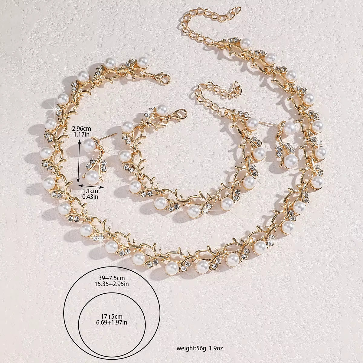 4Pcs Pearl Rhinestone Jewellery Set