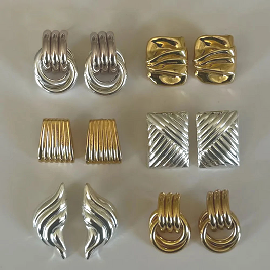 Vintage Texture Gold Plated Stainless Steel Earrings for Women Geometric Circle Twist Statement Earring Fashion Jewelry Bijoux