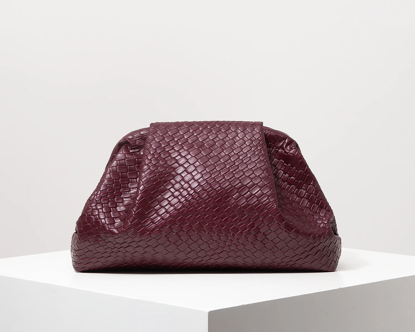 Woven Pattern Burgundy Clutch Bag