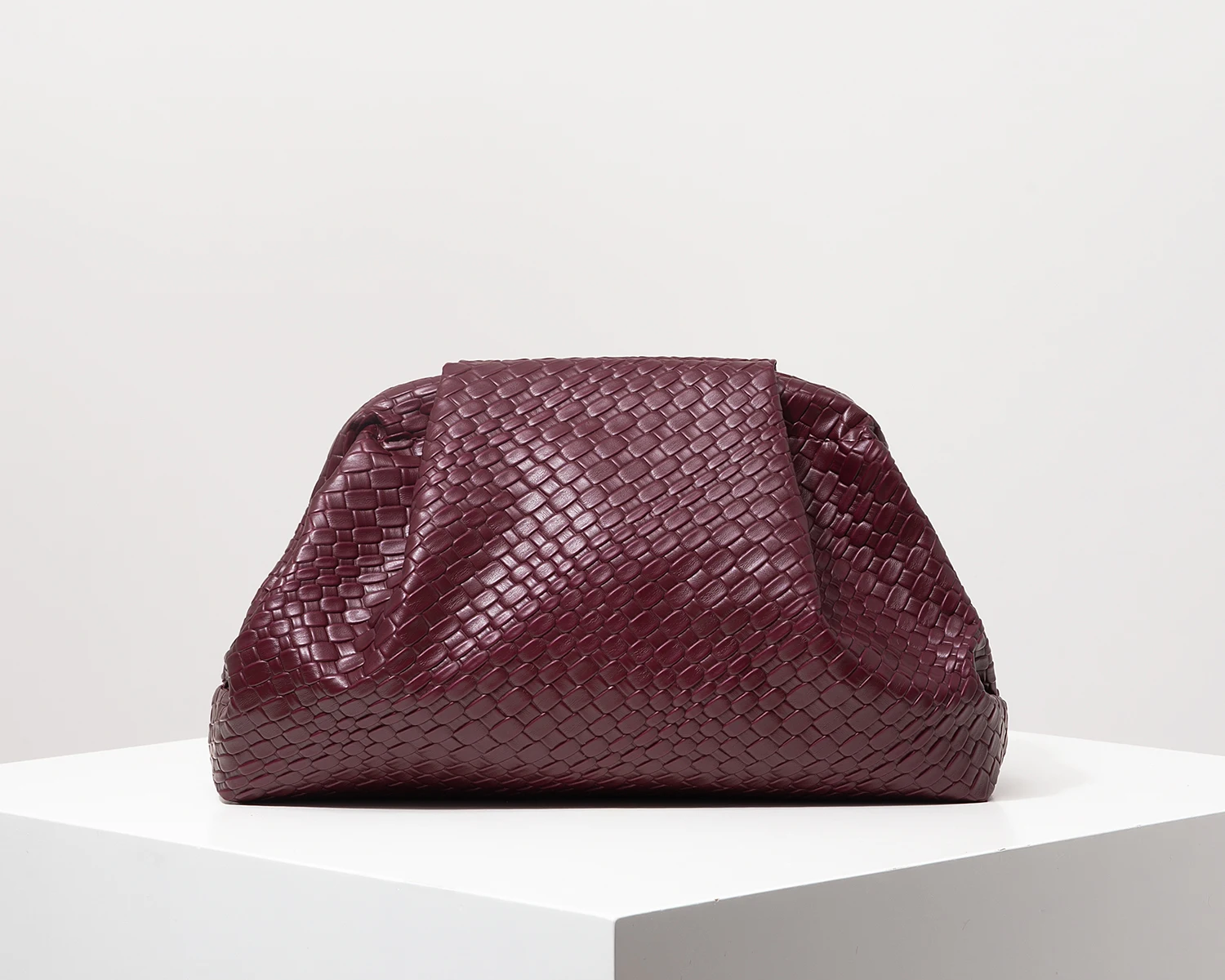 Woven Pattern Burgundy Clutch Bag