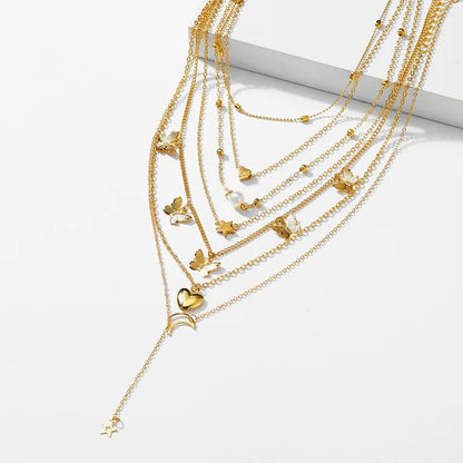 6PCS Necklace Set, Simple Temperament with Lovely Butterflies, Star Moon Charms