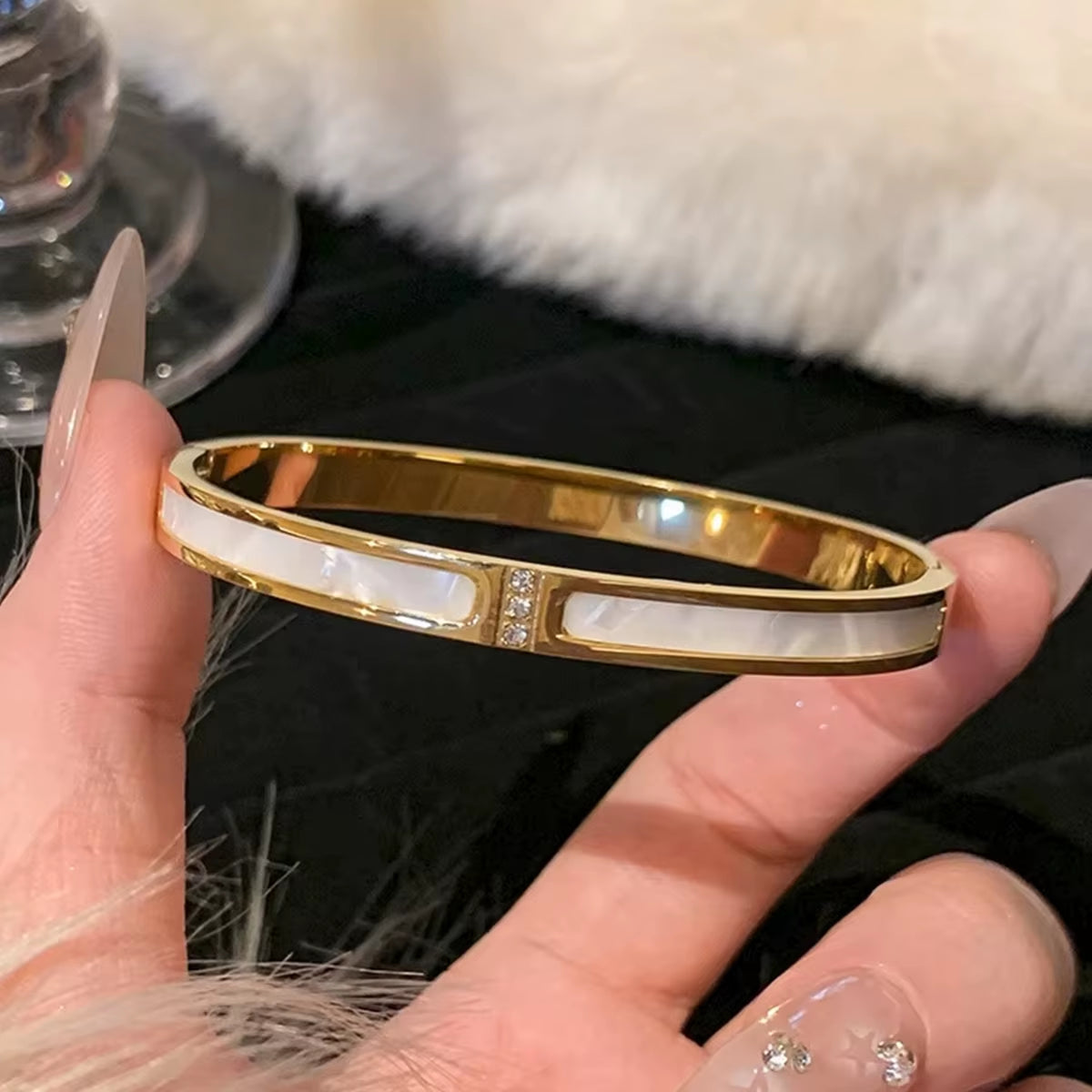 Gold Plated Hinge Bracelets with Zircon