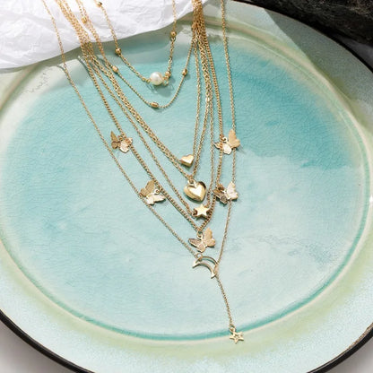 6PCS Necklace Set, Simple Temperament with Lovely Butterflies, Star Moon Charms