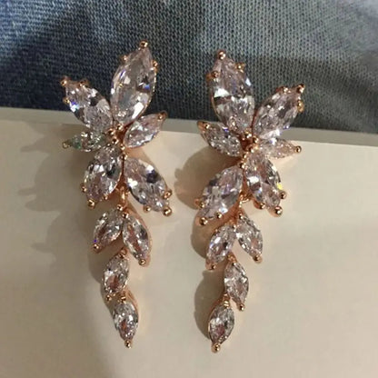 Trendy Leaf Charm Cubic Zirconia Bracelet & Bangles for Bride Bracelets Jewelry Sliver Color Clear CZ Crystal Bangles for Women