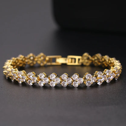 Trendy Leaf Charm Cubic Zirconia Bracelet & Bangles for Bride Bracelets Jewelry Sliver Color Clear CZ Crystal Bangles for Women