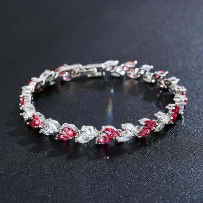 Trendy Leaf Charm Cubic Zirconia Bracelet & Bangles for Bride Bracelets Jewelry Sliver Color Clear CZ Crystal Bangles for Women