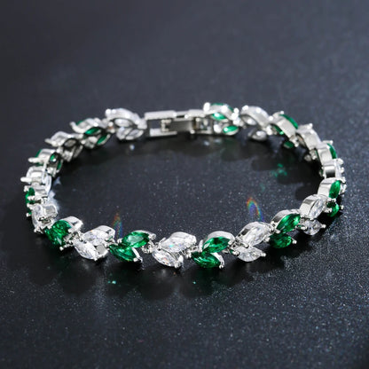 Trendy Leaf Charm Cubic Zirconia Bracelet & Bangles for Bride Bracelets Jewelry Sliver Color Clear CZ Crystal Bangles for Women
