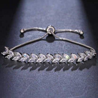 Trendy Leaf Charm Cubic Zirconia Bracelet & Bangles for Bride Bracelets Jewelry Sliver Color Clear CZ Crystal Bangles for Women