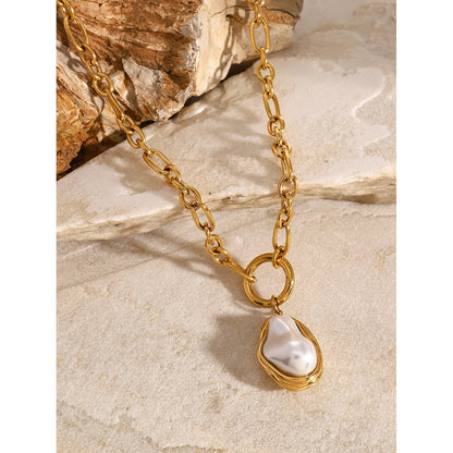 Imitation Pearl Chain Necklace Stainless Steel Jewellery 