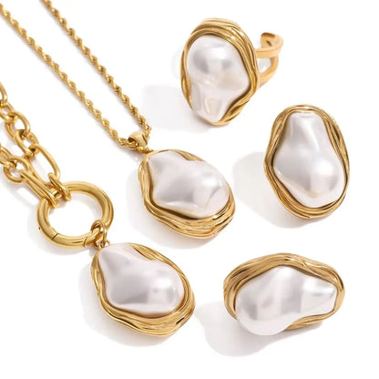 Imitation Pearl Chain Necklace Stainless Steel Jewellery 