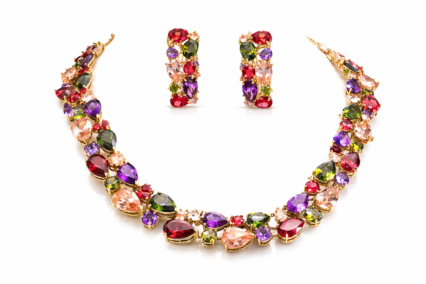 2Pcs Drop Shaped Cubic Zirconia Jewellery Set - Multicoloured