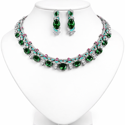 2Pcs Cubic Zirconia Platinum Plated Jewellery Set - Multicoloured