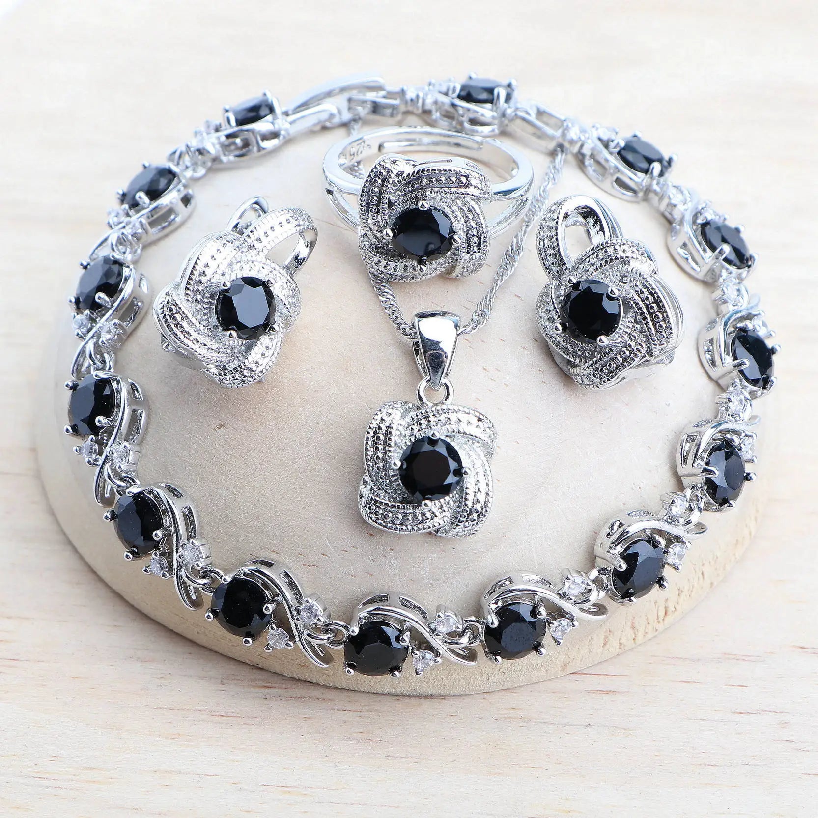 4Pcs Zirconia and 925 Sterling Silver Jewelry Sets