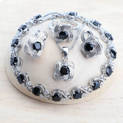 4Pcs Zirconia and 925 Sterling Silver Jewelry Sets