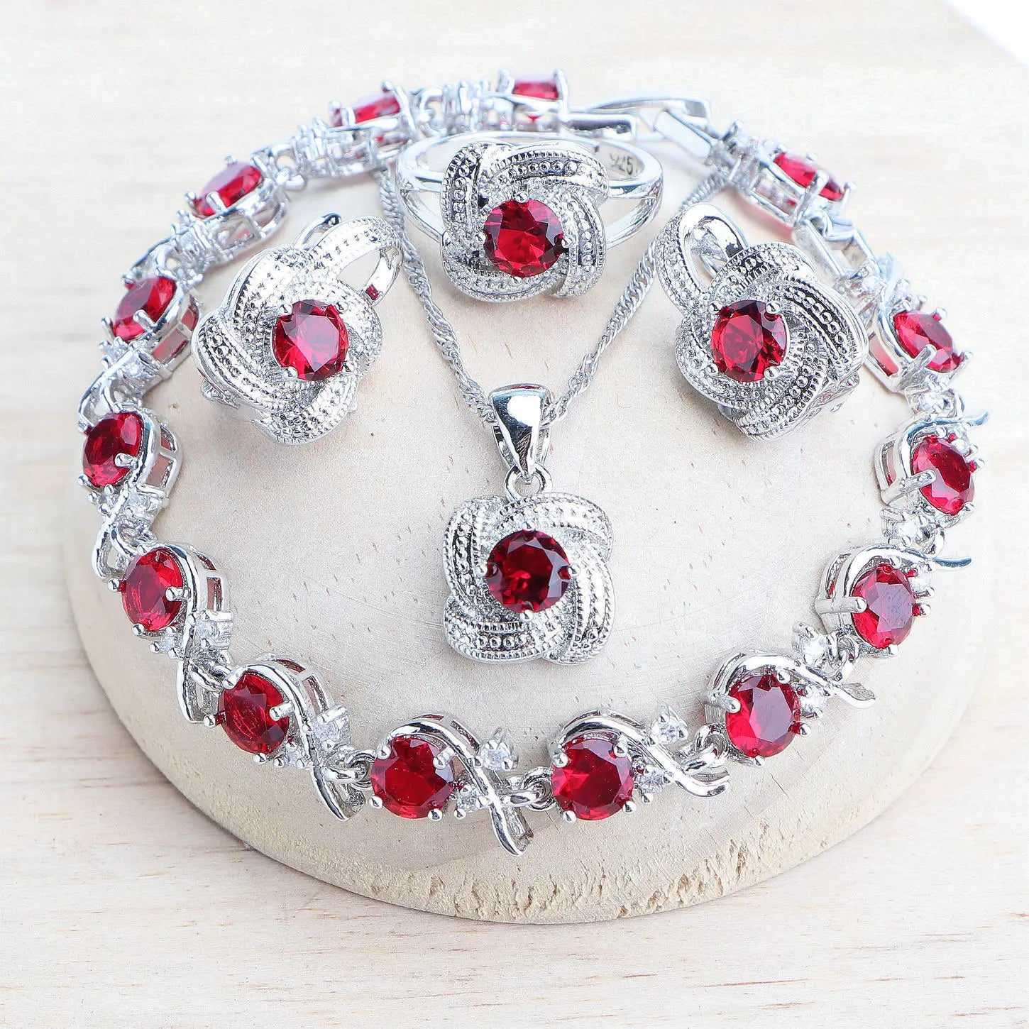 4Pcs Zirconia and 925 Sterling Silver Jewelry Sets