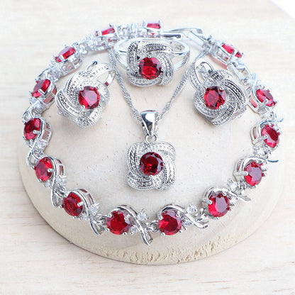 4Pcs Zirconia and 925 Sterling Silver Jewelry Sets