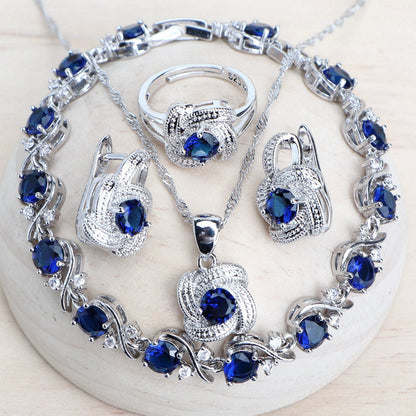 4Pcs Zirconia and 925 Sterling Silver Jewelry Sets