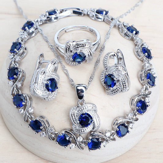 4Pcs Zirconia and 925 Sterling Silver Jewelry Sets