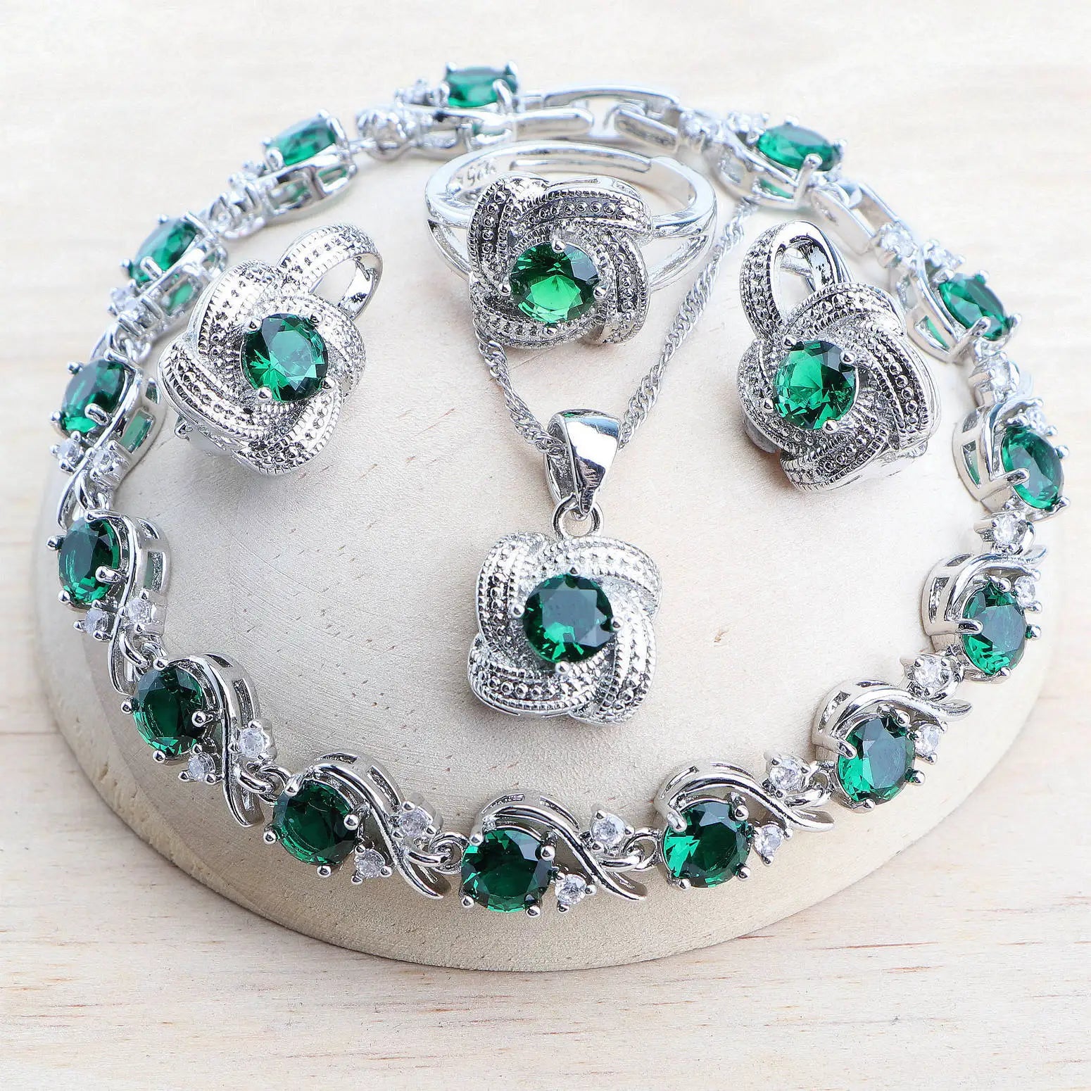 4Pcs Zirconia and 925 Sterling Silver Jewelry Sets