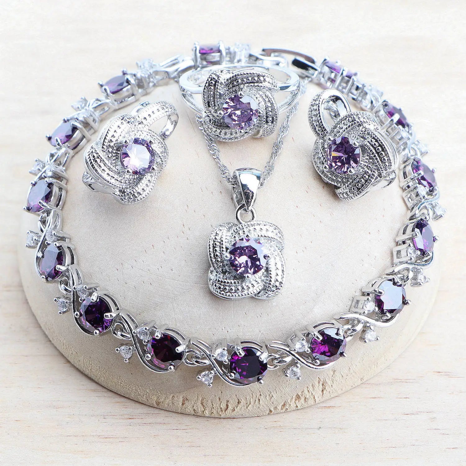 4Pcs Zirconia and 925 Sterling Silver Jewelry Sets