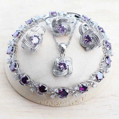4Pcs Zirconia and 925 Sterling Silver Jewelry Sets