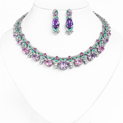 2Pcs Cubic Zirconia Platinum Plated Jewellery Set - Multicoloured