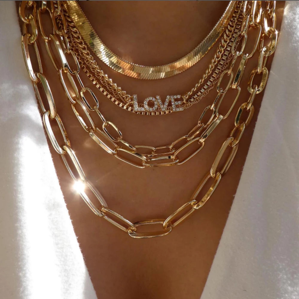 Boho Multi-Layer Crystal Pendant Necklace Sets