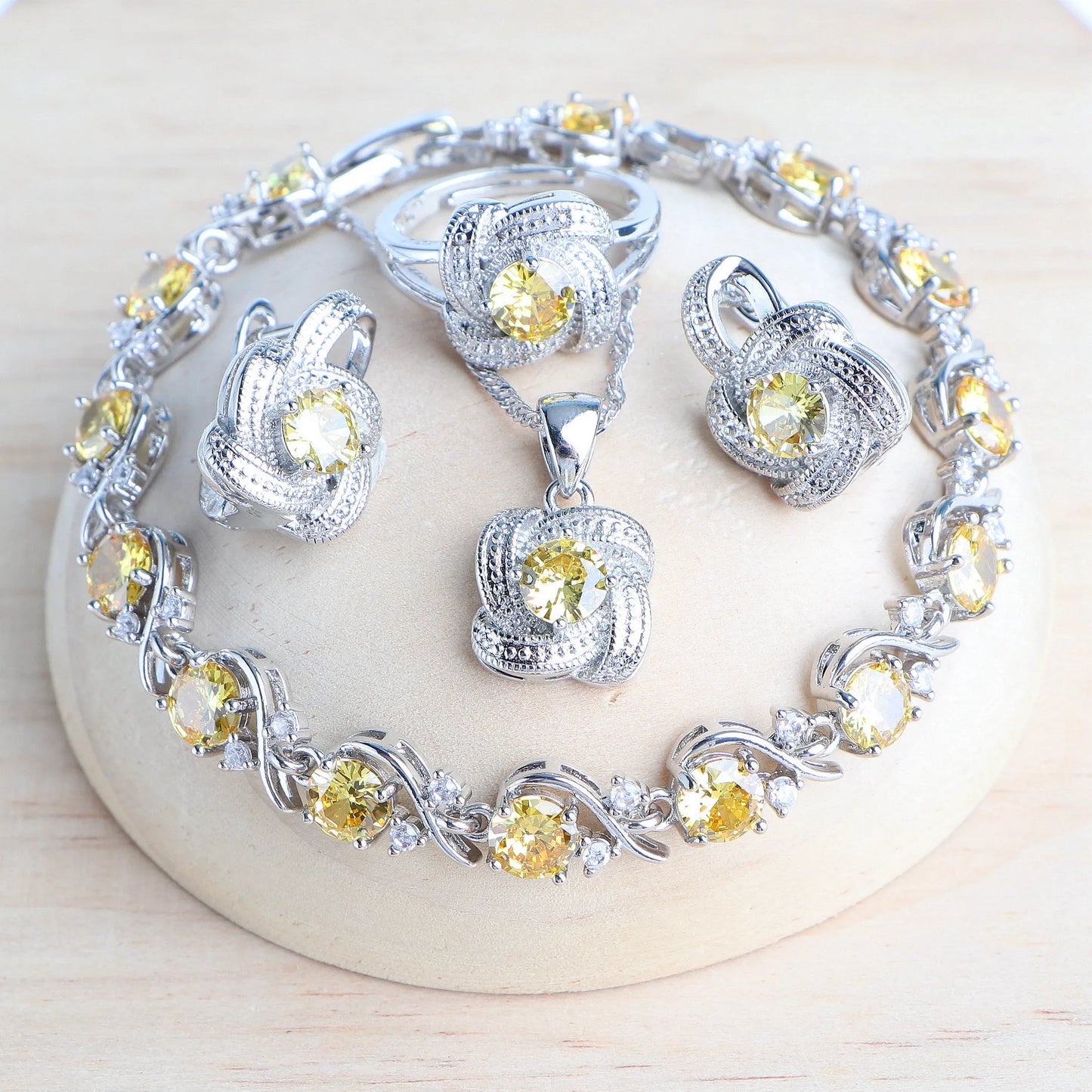 4Pcs Zirconia and 925 Sterling Silver Jewelry Sets