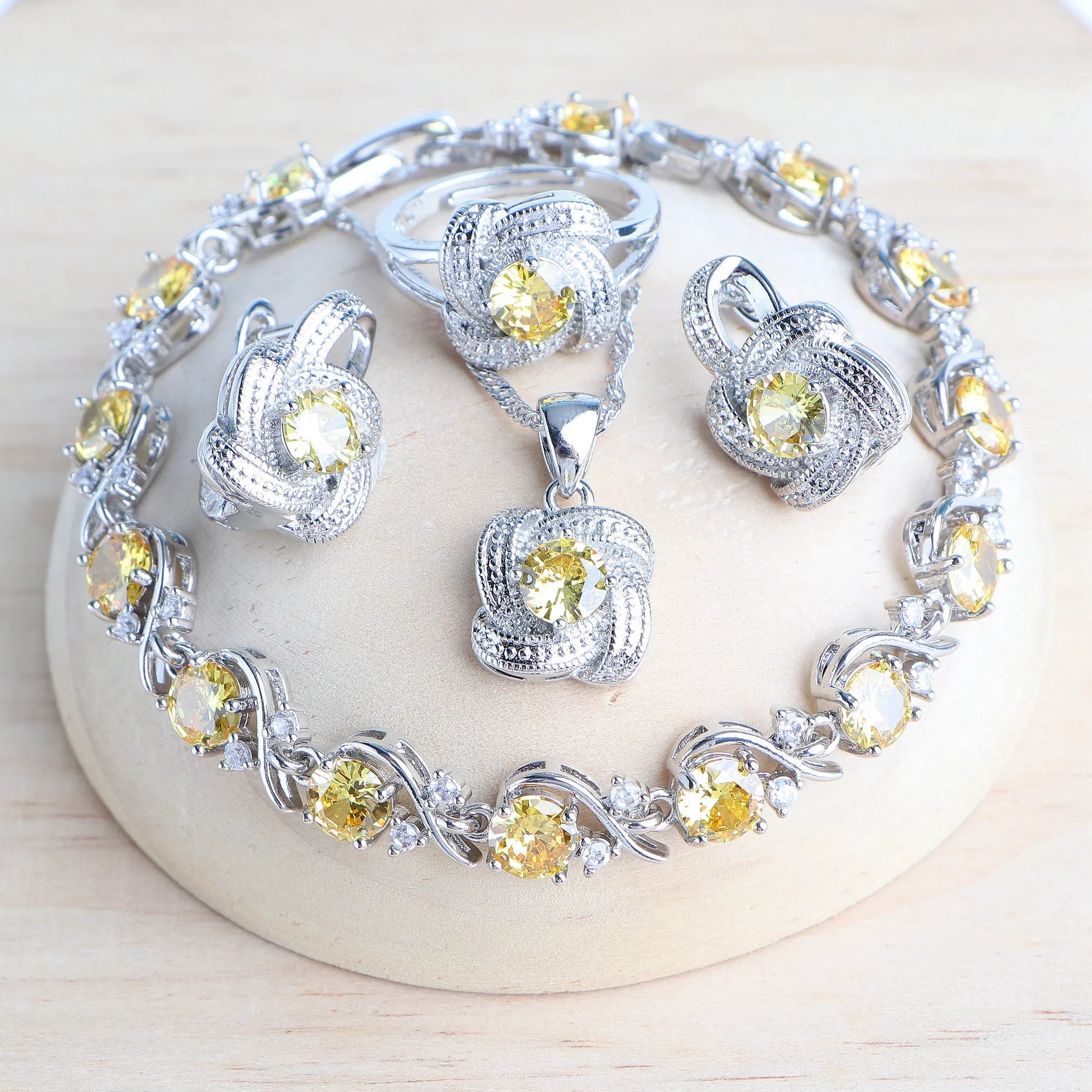 4Pcs Zirconia and 925 Sterling Silver Jewelry Sets