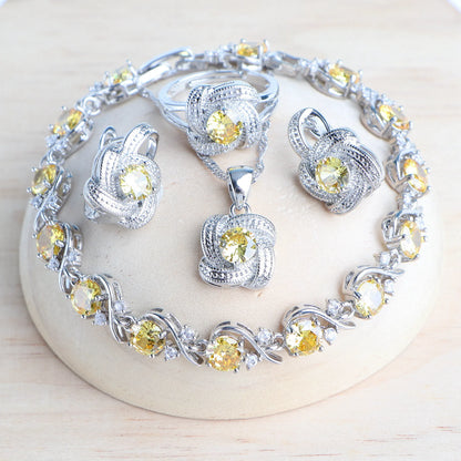 4Pcs Zirconia and 925 Sterling Silver Jewelry Sets