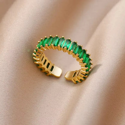Stainless Steel Green Zircon Rings