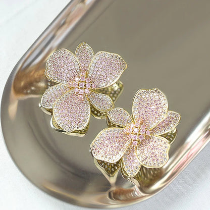 Floral Cubic Zirconia Stud Earrings 