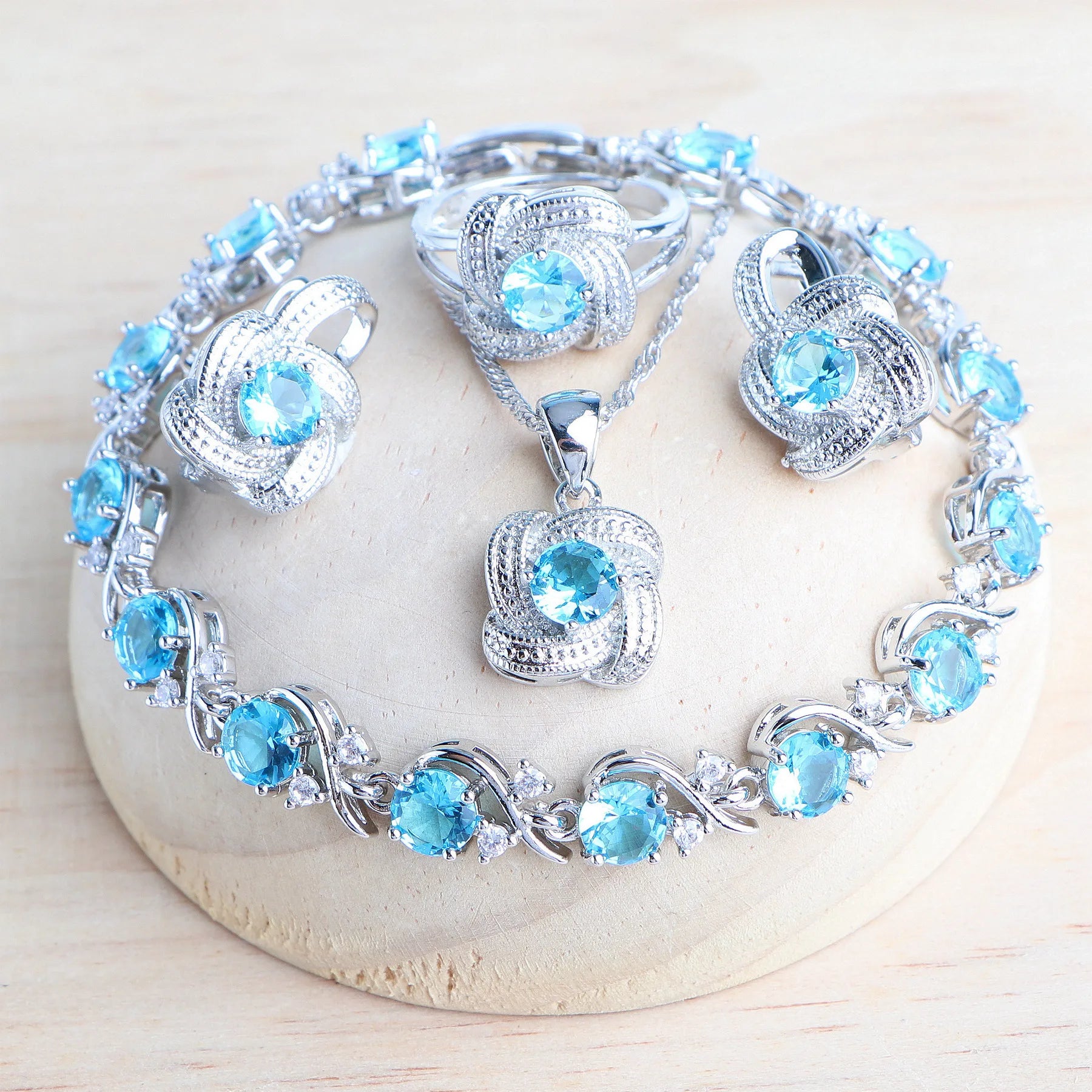 4Pcs Zirconia and 925 Sterling Silver Jewelry Sets