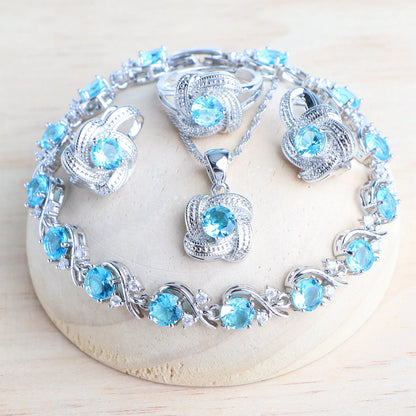 4Pcs Zirconia and 925 Sterling Silver Jewelry Sets