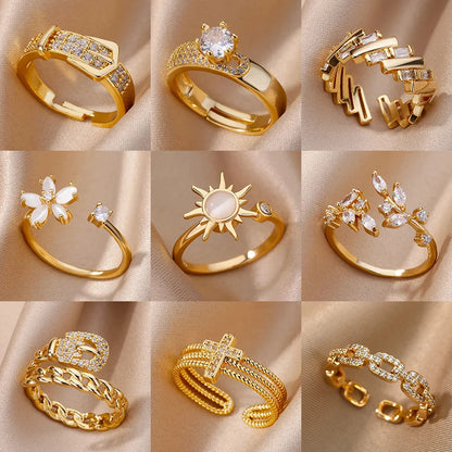 White Zircon Geometric Rings