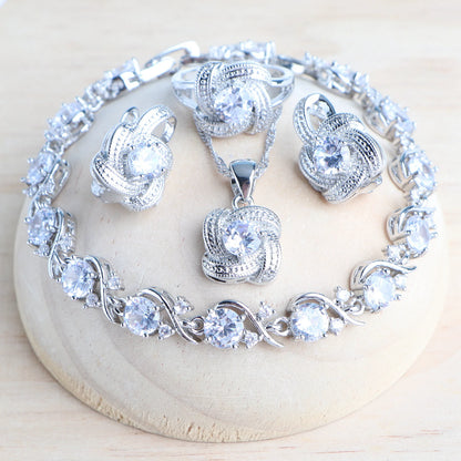 4Pcs Zirconia and 925 Sterling Silver Jewelry Sets