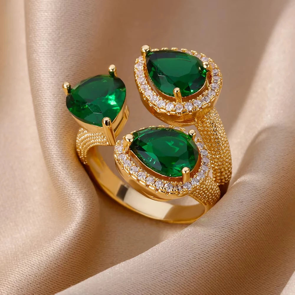 Stainless Steel Green Zircon Rings
