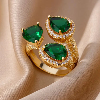 Stainless Steel Green Zircon Rings