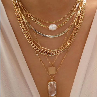 Boho Multi-Layer Crystal Pendant Necklace Sets