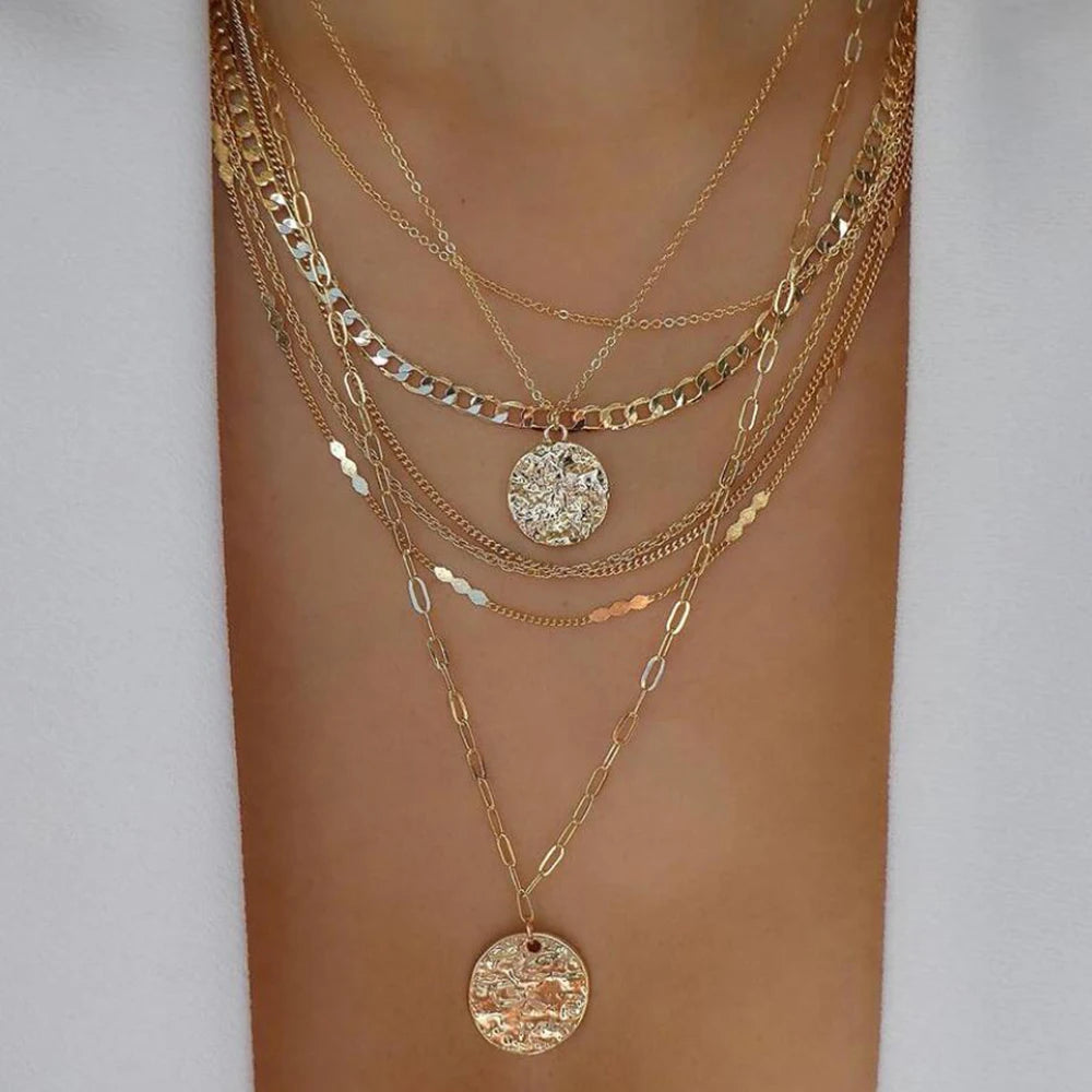 Boho Multi-Layer Crystal Pendant Necklace Sets