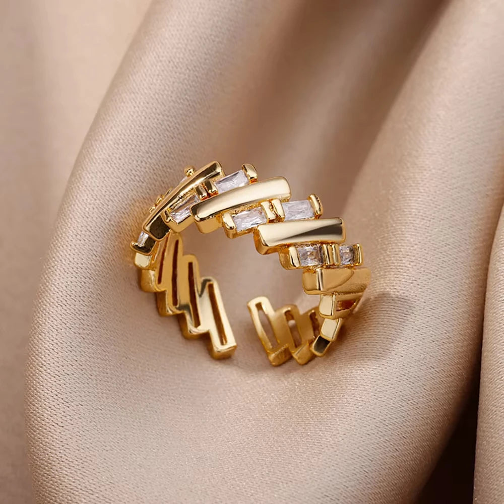 White Zircon Geometric Rings