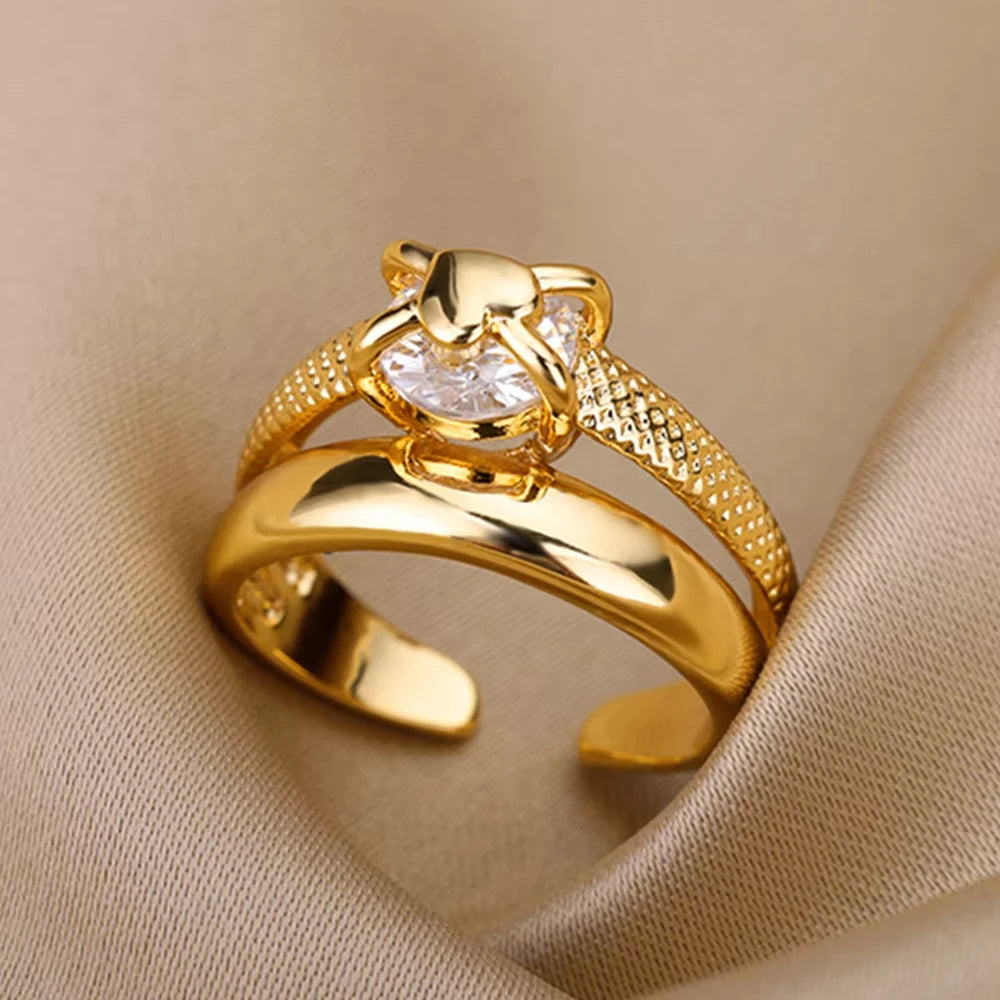 White Zircon Geometric Rings